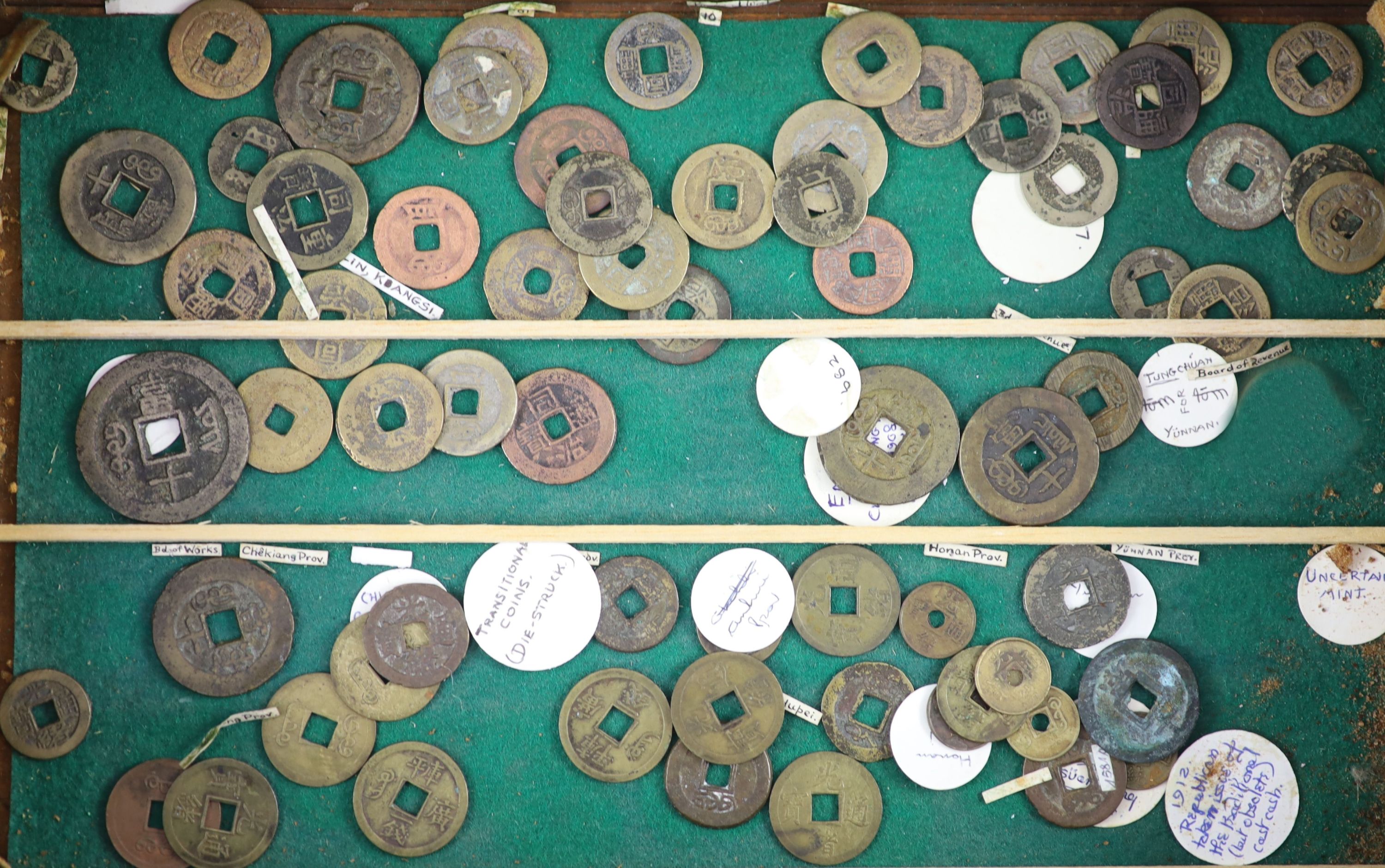 China Empire, a group of 68 bronze and copper cash, Tongzhi, Guangxu and Xuantong period (1862-1912)